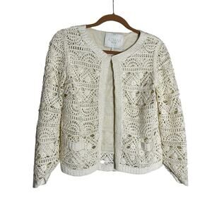 Adam Lippes Cream Open Lace Lined Cardigan Jacket Size 4